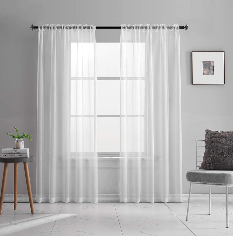 TOAVA DECO White Sheer Curtains 95 Inches Long 2 Panels Rod Pocket White Sheers 95 inch Curtains for Bedroom Living Room Party - Image 1